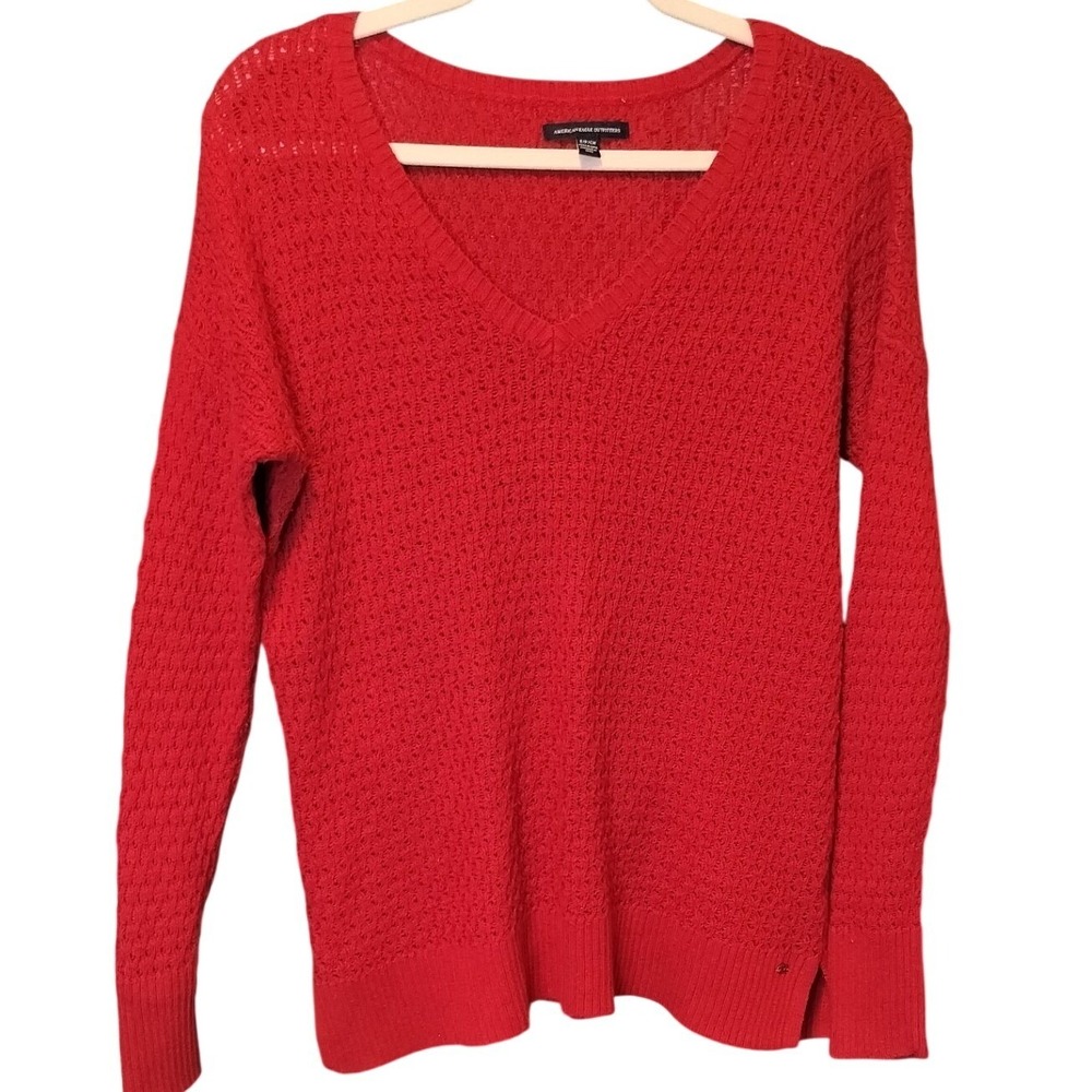 American Eagle Outfitters‎ Red V Neck Knit Lightweight Sweater  Women's S